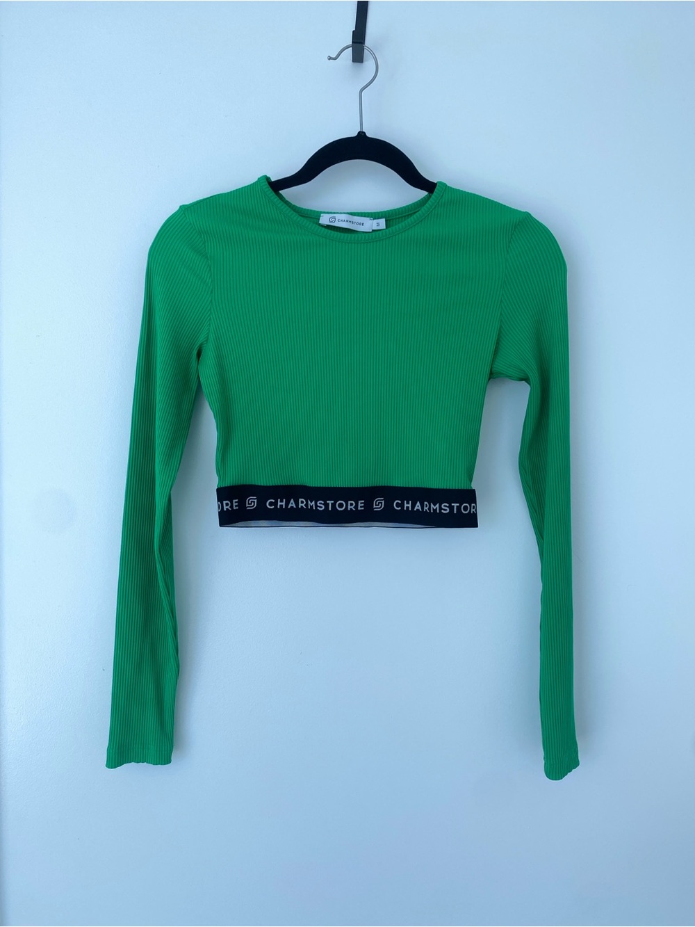Green Ribbed Long-Sleeve Cropped Top & Pants Set